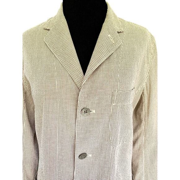 Vintage Unisex Ralph Lauren Brown & Cream Checked Seersucker Blazer Size 6 - Picture 2 of 6